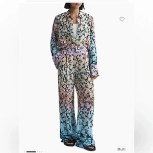 New Reiss SERENA Wide-Leg Pleated Multi-Color Floral Palazzo Pant…